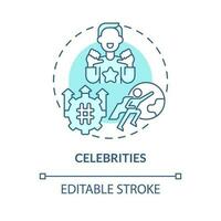 Celebrities turquoise concept icon. Famous people. Trend setter. Public relation. Opinion leader. Brand promotion abstract idea thin line illustration. Isolated outline drawing. Editable stroke vector