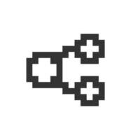Share pixelated ui icon. Button for social network. Spreading dot in two directions. Editable 8bit graphic element. Outline isolated vector user interface image for web, mobile app. Retro style