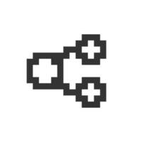 Share pixelated ui icon. Button for social network. Spreading dot in two directions. Editable 8bit graphic element. Outline isolated vector user interface image for web, mobile app. Retro style