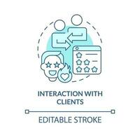 Interaction with clients turquoise concept icon. Customer satisfaction. Online poll. Market analysis. Product review abstract idea thin line illustration. Isolated outline drawing. Editable stroke vector