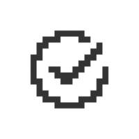 Accept button pixelated ui icon. Approve changes. Toolbar control. Single click. Menu. Editable 8bit graphic element. Outline isolated vector user interface image for web, mobile app. Retro style