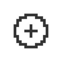 Add button pixelated ui icon. Increase volume. Toolbar control. Boosting sound. Editable 8bit graphic element. Outline isolated vector user interface image for web, mobile app. Retro style