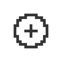 Add button pixelated ui icon. Increase volume. Toolbar control. Boosting sound. Editable 8bit graphic element. Outline isolated vector user interface image for web, mobile app. Retro style