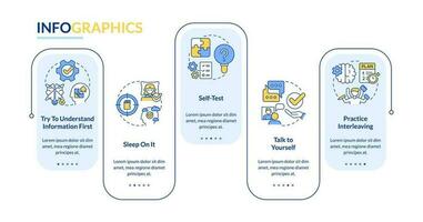 Simple memory tricks rectangle infographic template. Memorizing tips. Data visualization with 5 steps. Editable timeline info chart. Workflow layout with line icons vector