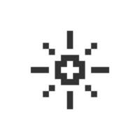 Light mode pixelated ui icon. Daytime theme. Adjust screen brightness. Sun option. Editable 8bit graphic element. Outline isolated vector user interface image for web, mobile app. Retro style