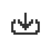 Download file pixelated ui icon. Uploading process. Transferring data to storage. Editable 8bit graphic element. Outline isolated vector user interface image for web, mobile app. Retro style