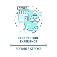Best in store experience turquoise concept icon. Customer engagement. Visual merchandising. Satisfied client abstract idea thin line illustration. Isolated outline drawing. Editable stroke vector