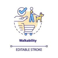 Walkability concept icon. Property purchase. Convenient neighborhoods advantage abstract idea thin line illustration. Isolated outline drawing. Editable stroke vector