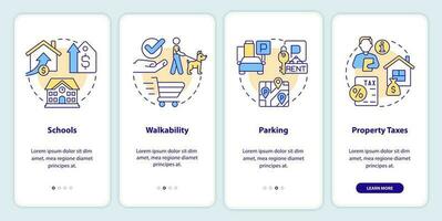 Convenient neighborhoods onboarding mobile app screen. Buying home walkthrough 4 steps editable graphic instructions with linear concepts. UI, UX, GUI template vector