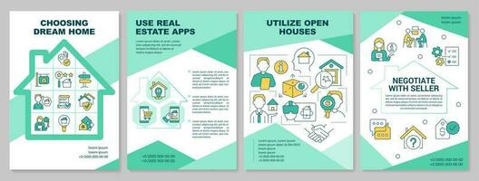 Choosing dream house brochure template. Home purchase tips. Leaflet design with linear icons. Editable 4 vector layouts for presentation, annual reports