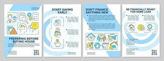 Preparing before home purchase blue brochure template. Real estate. Leaflet design with linear icons. Editable 4 vector layouts for presentation, annual reports