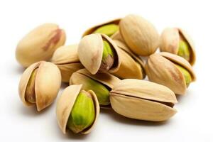 pistachios white isolated background Food Photography AI Generated photo