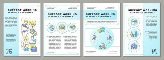 Support working parents blue brochure template. Family-friendly. Leaflet design with linear icons. Editable 4 vector layouts for presentation, annual reports