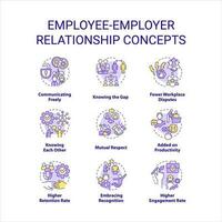 Employee employer relationship concept icons set. Work ethics. Relations in workplace idea thin line color illustrations. Isolated symbols. Editable stroke vector