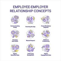 Employee employer relationship concept icons set. Work ethics. Relations in workplace idea thin line color illustrations. Isolated symbols. Editable stroke vector