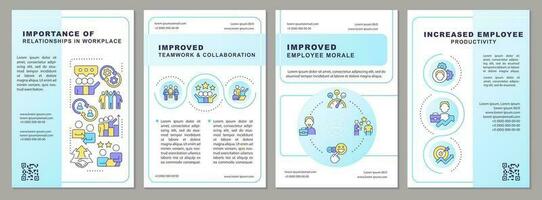 Importance of relationship in workplace blue brochure template. Leaflet design with linear icons. Editable 4 vector layouts for presentation, annual reports