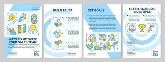 Motivating sales team ways blue brochure template. Encourage workers. Leaflet design with linear icons. Editable 4 vector layouts for presentation, annual reports