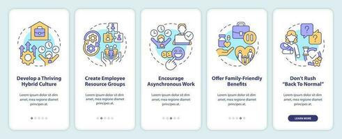 Employer support for working parents onboarding mobile app screen. Walkthrough 5 steps editable graphic instructions with linear concepts. UI, UX, GUI template vector