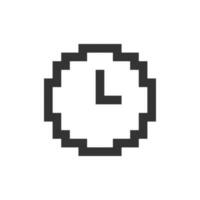 Clock pixelated ui icon. Set alarm. Tracking time. Snooze feature. Daily reminder. Editable 8bit graphic element. Outline isolated vector user interface image for web, mobile app. Retro style