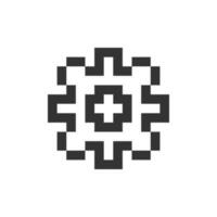 Settings gear pixelated ui icon. Device configuration. Developer mode. Setup button. Editable 8bit graphic element. Outline isolated vector user interface image for web, mobile app. Retro style