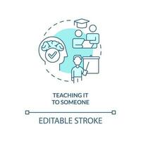 Teaching information to someone concept turquoise icon. Share knowledge. Memorization abstract idea thin line illustration. Isolated outline drawing. Editable stroke vector