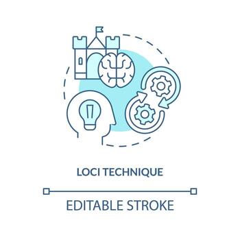 Loci memory technique concept turquoise icon. Mind palace method. Visual memory abstract idea thin line illustration. Isolated outline drawing. Editable stroke vector