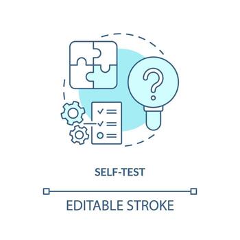 Self-test concept turquoise icon. Recall learned information. Quiz yourself abstract idea thin line illustration. Isolated outline drawing. Editable stroke vector