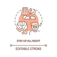 Study all night concept terracotta icon. Low productivity. Ineffective learn abstract idea thin line illustration. Isolated outline drawing. Editable stroke vector