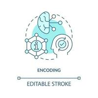 Encoding information in brain concept turquoise icon. Memorization process. Memory abstract idea thin line illustration. Isolated outline drawing. Editable stroke vector