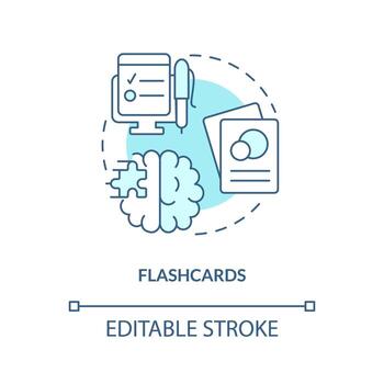 Flashcards concept turquoise icon. Visualize information. Memorization tricks abstract idea thin line illustration. Isolated outline drawing. Editable stroke vector