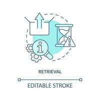 Retrieval information in brain concept turquoise icon. Recall knowledge. Memorize abstract idea thin line illustration. Isolated outline drawing. Editable stroke vector