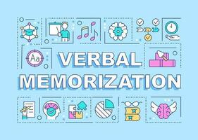 Verbal memorization word concepts turquoise banner. Studying method. Infographics with editable icons on color background. Isolated typography. Vector illustration with text