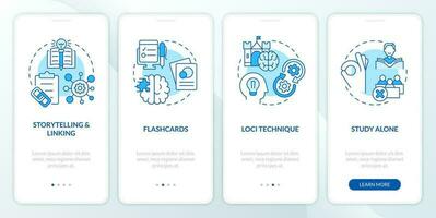 visual memorización tecnicas azul inducción móvil aplicación pantalla. recorrido 4 4 pasos editable gráfico instrucciones con lineal conceptos. ui, ux, gui modelo vector