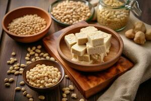 stock photo raw tempeh soybean in kitchen table flat AI Generated