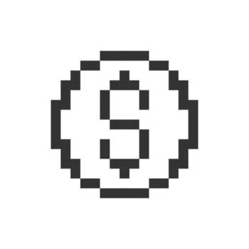 Dollar coin pixelated ui icon. Currency and money. Golden cent. Finance and banking. Editable 8bit graphic element. Outline isolated vector user interface image for web, mobile app. Retro style