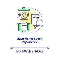 Save home buyer paperwork concept icon. Real estate documents. Homebuying tip abstract idea thin line illustration. Isolated outline drawing. Editable stroke vector