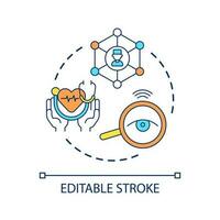 remoto cuidado de la salud sistema concepto icono. diagnóstico datos base. médico cuidado innovaciones resumen idea Delgado línea ilustración. aislado contorno dibujo. editable carrera vector