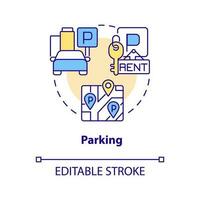 Parking concept icon. Residential real estate development. Convenient neighborhoods abstract idea thin line illustration. Isolated outline drawing. Editable stroke vector
