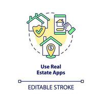 Use real estate apps concept icon. Property purchase. First time home buyer tip abstract idea thin line illustration. Isolated outline drawing. Editable stroke vector