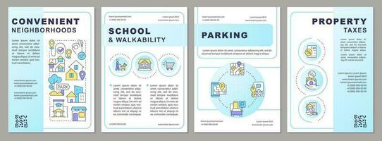 Best neighborhood brochure template. Property taxes and parking. Leaflet design with linear icons. Editable 4 vector layouts for presentation, annual reports