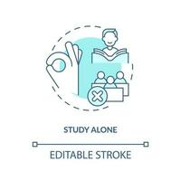 Studying alone concept turquoise icon. Effective learning style. Improve memorization abstract idea thin line illustration. Isolated outline drawing. Editable stroke vector