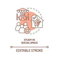 Avoid studying in social place concept terracotta icon. Low concentration abstract idea thin line illustration. Isolated outline drawing. Editable stroke vector