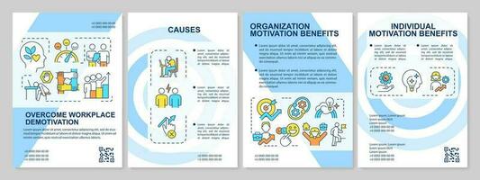 Overcome employees demotivation blue brochure template. Engagement. Leaflet design with linear icons. Editable 4 vector layouts for presentation, annual reports