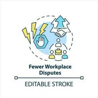 Fewer workplace disputes concept icon. Avoid conflicts. Friendly work environment abstract idea thin line illustration. Isolated outline drawing. Editable stroke vector