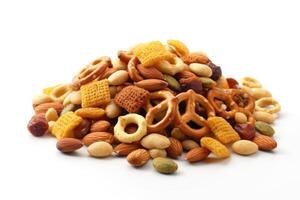 snack mix ratio white isolated background Food Photography AI Generated photo