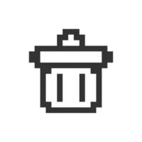 Trash can pixelated ui icon. Recycle bin. Garbage container. Dumpster management. Editable 8bit graphic element. Outline isolated vector user interface image for web, mobile app. Retro style