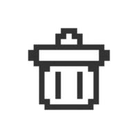 Trash can pixelated ui icon. Recycle bin. Garbage container. Dumpster management. Editable 8bit graphic element. Outline isolated vector user interface image for web, mobile app. Retro style