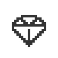 Diamond pixelated ui icon. Gemstone and precious jewelry. Brilliant. Exclusive product. Editable 8bit graphic element. Outline isolated vector user interface image for web, mobile app. Retro style