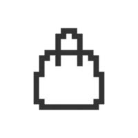 Shopping bag pixelated ui icon. Online marketplace. Apparel shop, supermarket. Buy items. Editable 8bit graphic element. Outline isolated vector user interface image for web, mobile app. Retro style