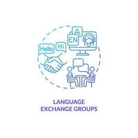 Language exchange groups blue gradient concept icon. Educational technology. Foreign language. Micro community. Learning english abstract idea thin line illustration. Isolated outline drawing vector